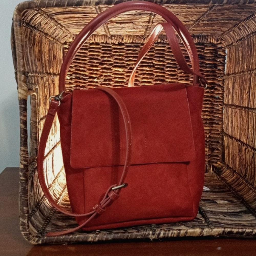 Anthropologie*Red faux suede* crossbody Handbag